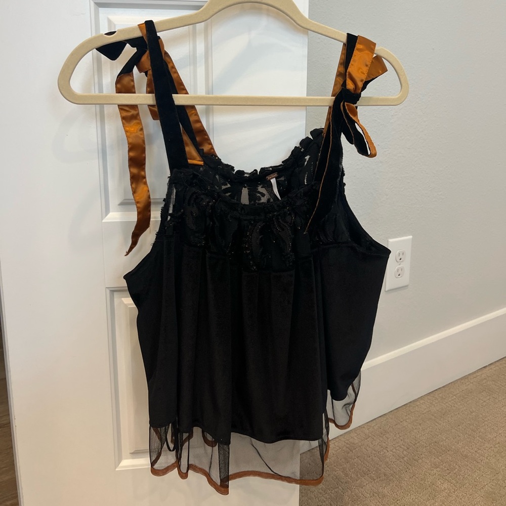 Free People velvet tank top with mesh